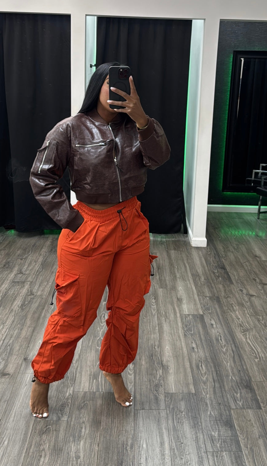 Brown Leather Bomber