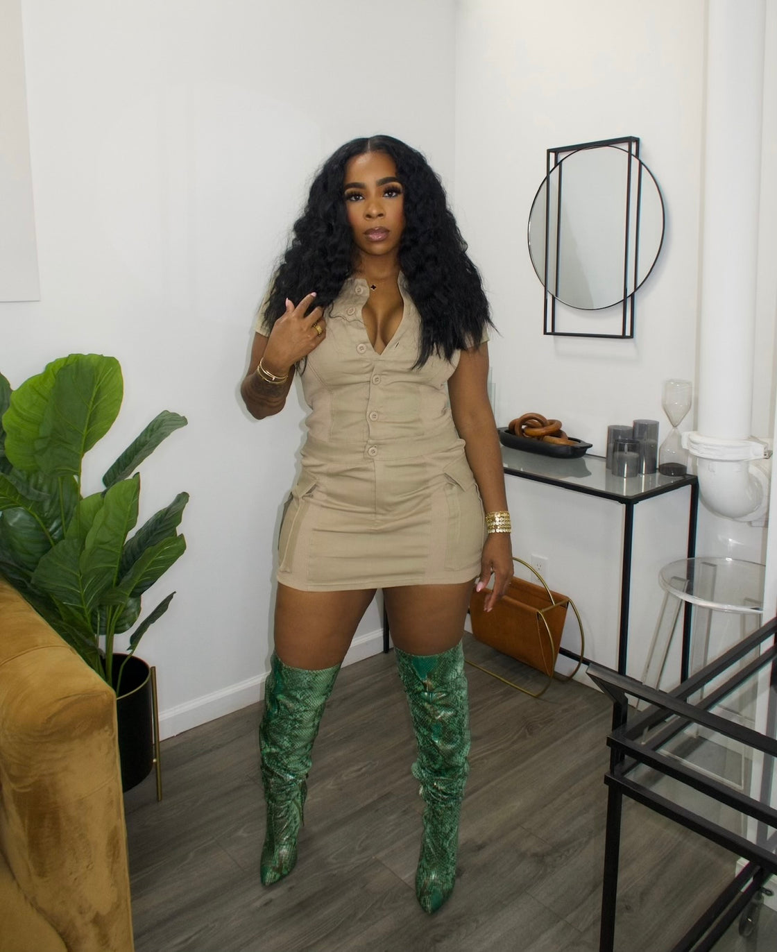Khaki Mini Cargo Dress