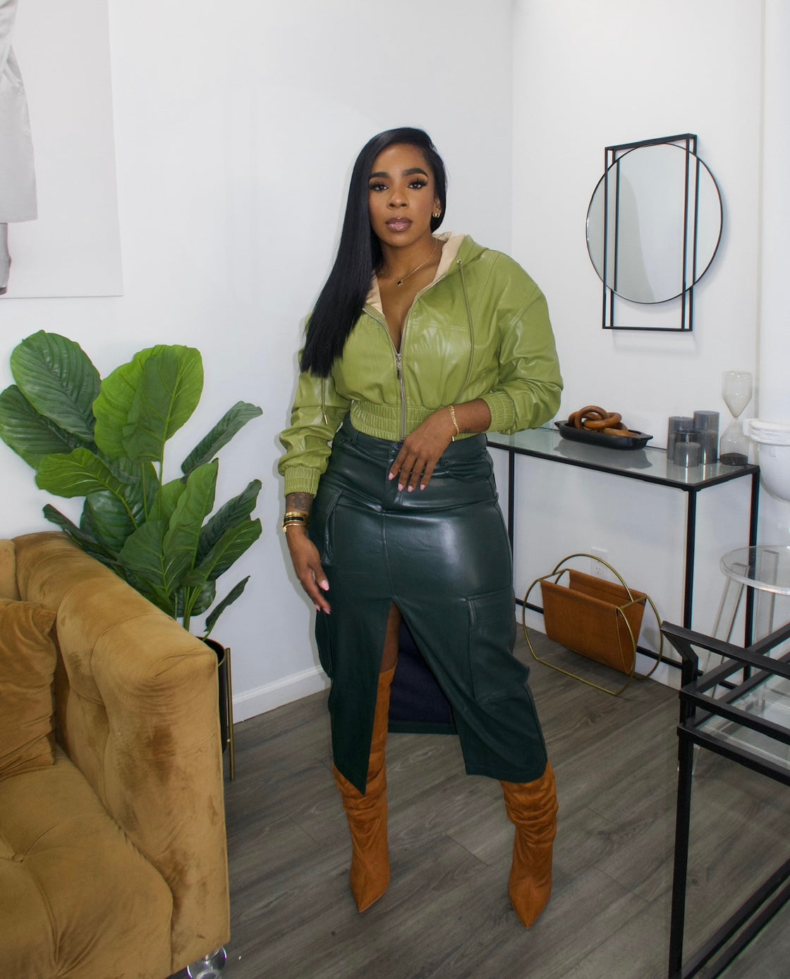 Hunter Green Leather Skirt