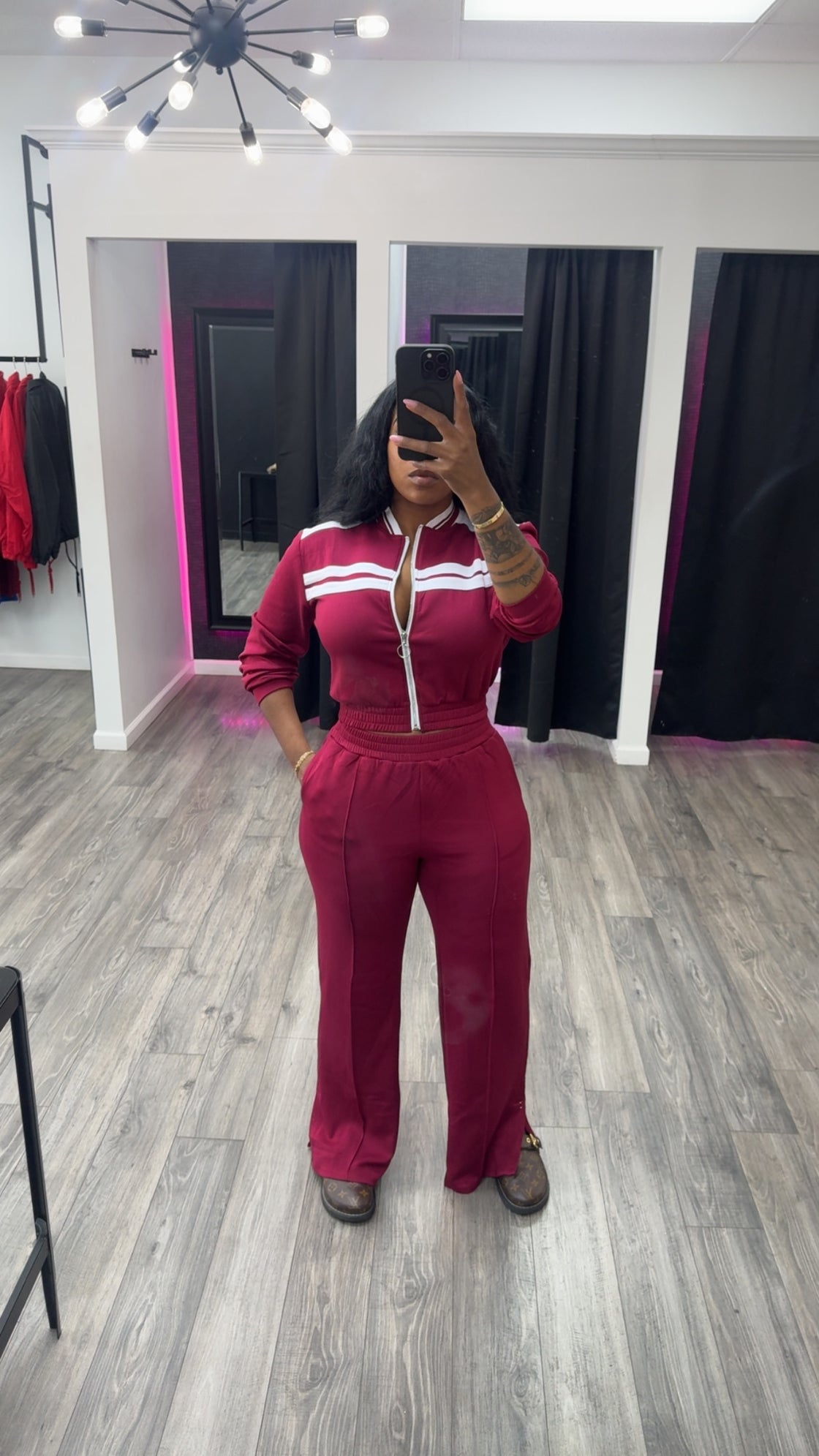 Burgundy and White Tracksuit 