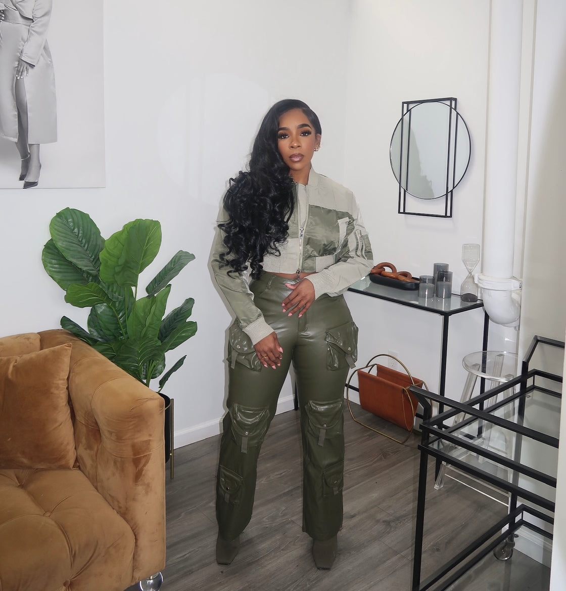 Olive green patch crop jacket