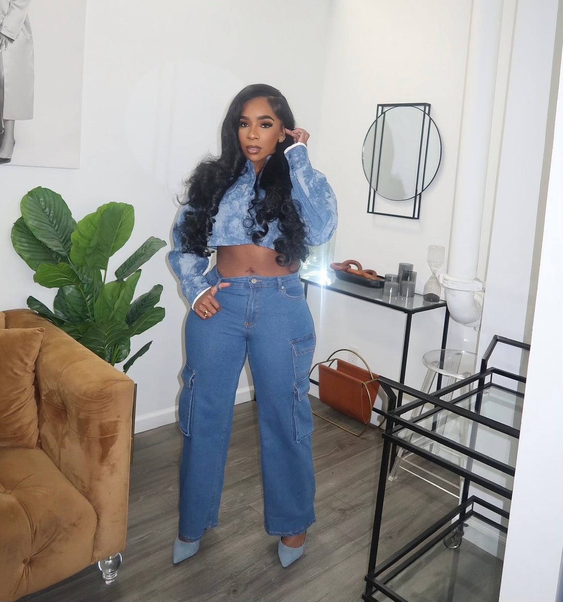 Denim vibes crop button up