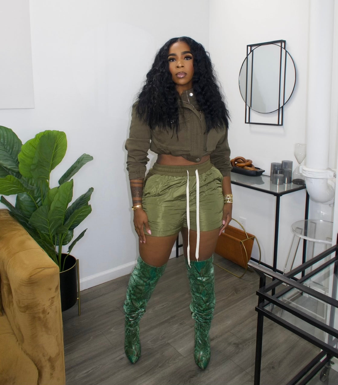 Olive green crop jacket